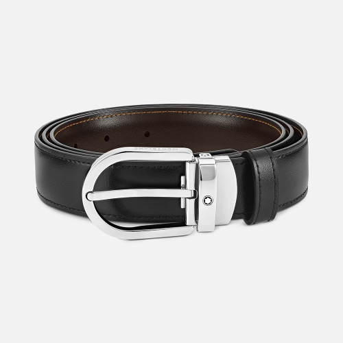 Montblanc Gürtel aus wendbarem Leder in Schwarz/Braun mit hufeisenförmiger Schließe 30 mm MB128135 bei Juwelier Mayrhofer in Linz