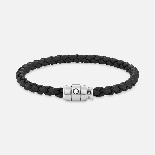 Montblanc Armband aus Edelstahl mit 3-Ringe-Verschluss und schwarzem Leder Gr. 63 MB130896 bei Juwelier Mayrhofer in Linz