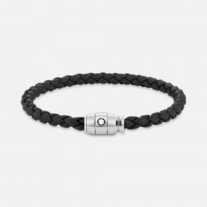 Montblanc Armband aus Edelstahl mit 3-Ringe-Verschluss und schwarzem Leder Gr. 63 MB130896 bei Juwelier Mayrhofer in Linz