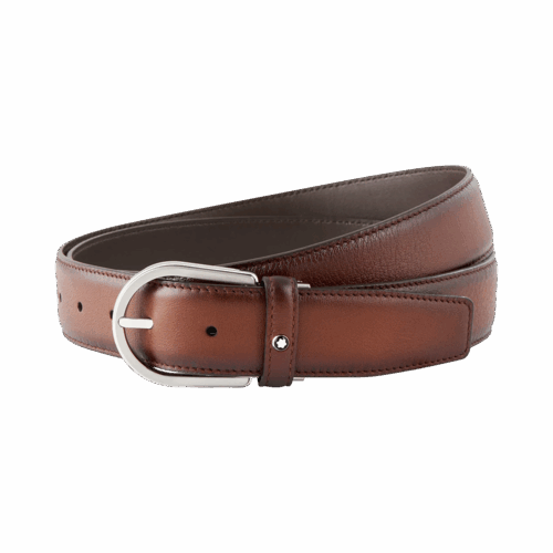 Montblanc Gürtel aus Leder in Braun mit hufeisenförmiger Schließe 35 mm MB118413 bei Juwelier Mayrhofer in Linz