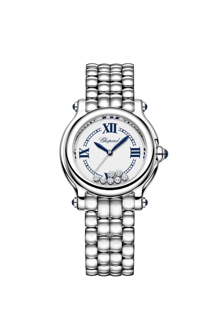 Chopard Happy Sport The First 33 mm in Edelstahl mit Saphir-Cabochons